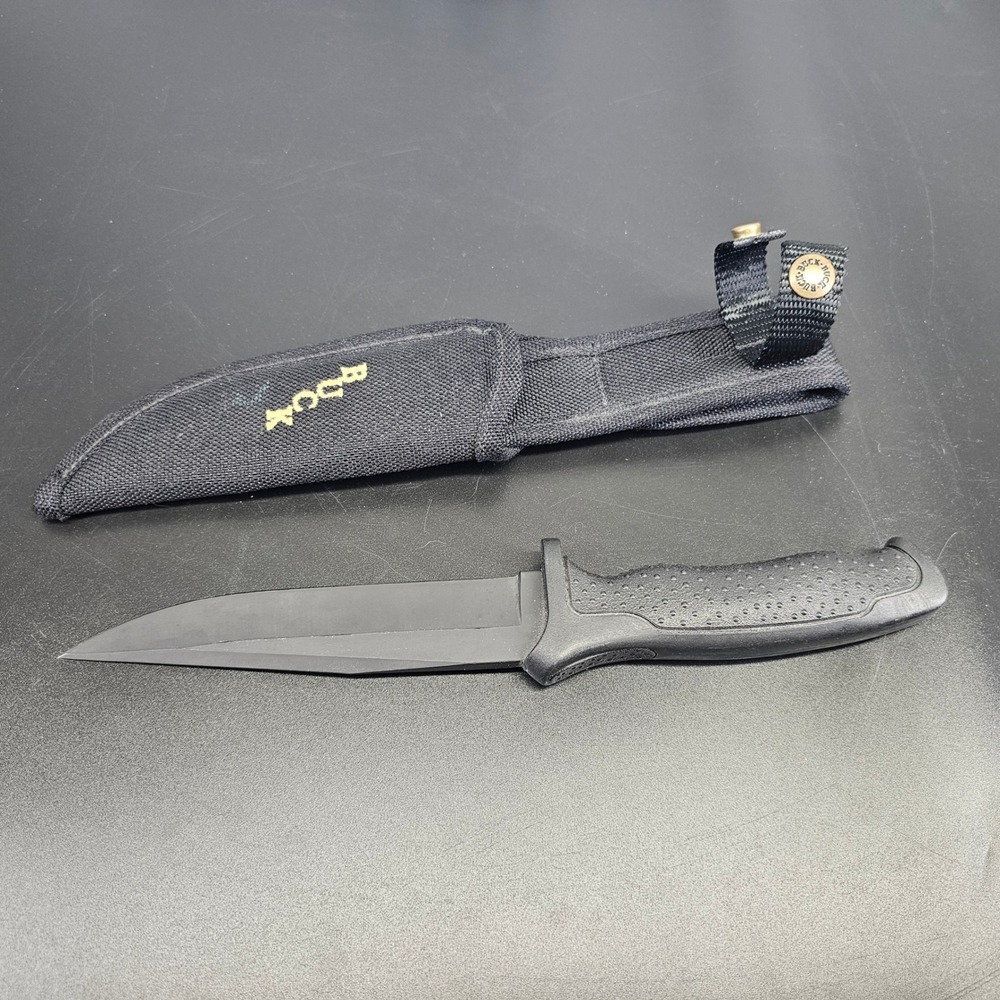 Rare Buck 650 Nighthawk Fixed Blade Knife 1994 Black Tactical Sheath USA Made